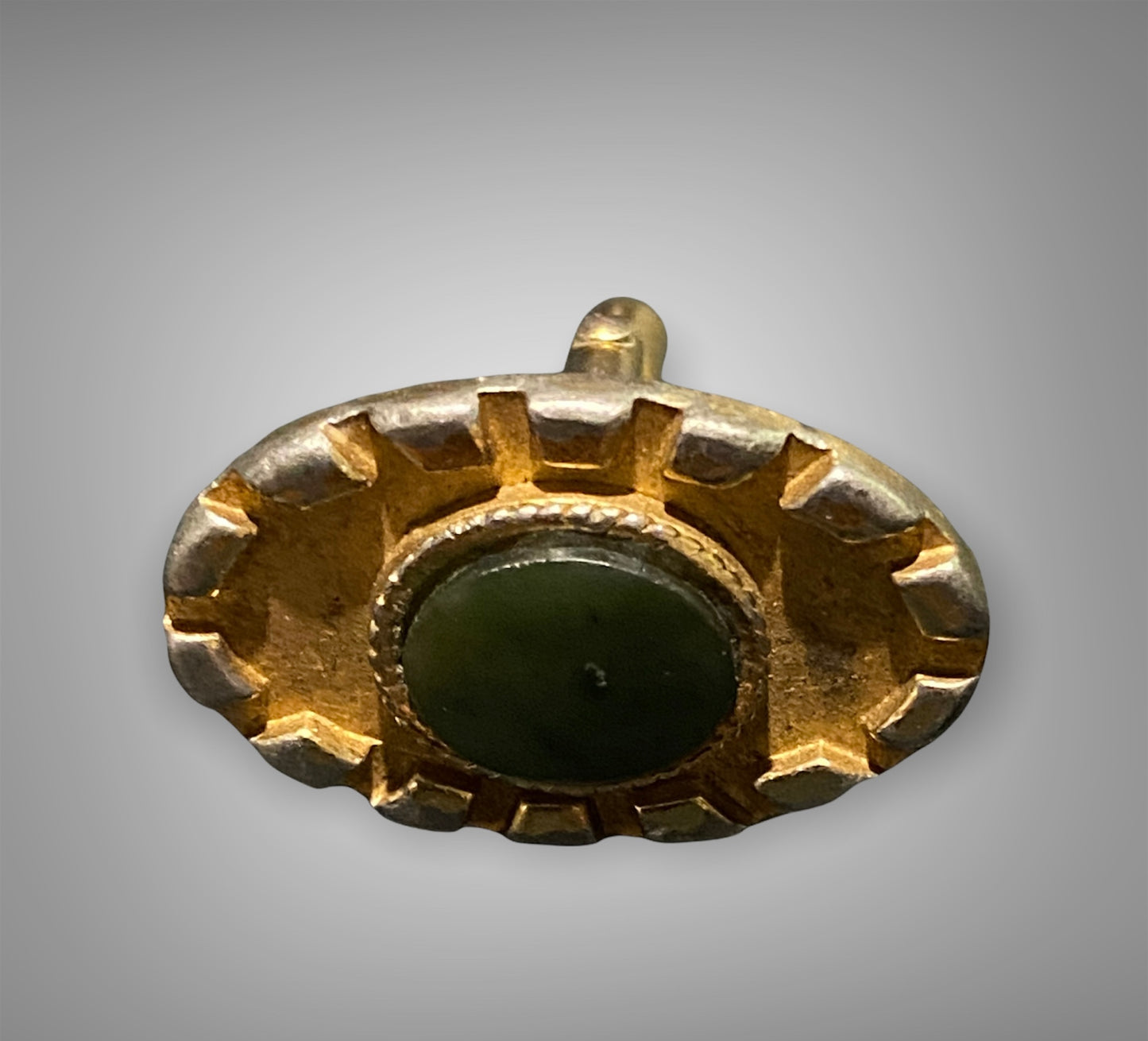 Vintage Swank Cufflinks Ornate Brushed and Polished Gold-Tone with Green Jade