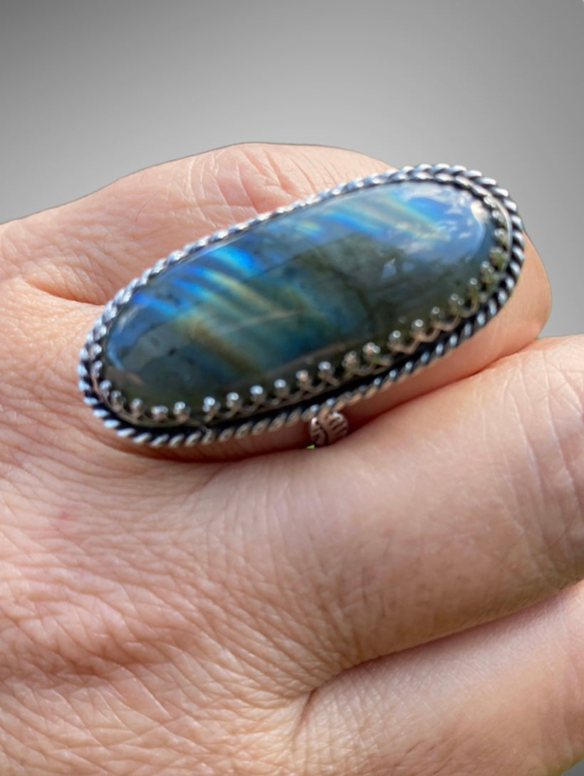 Large Oval Labradorite Ring