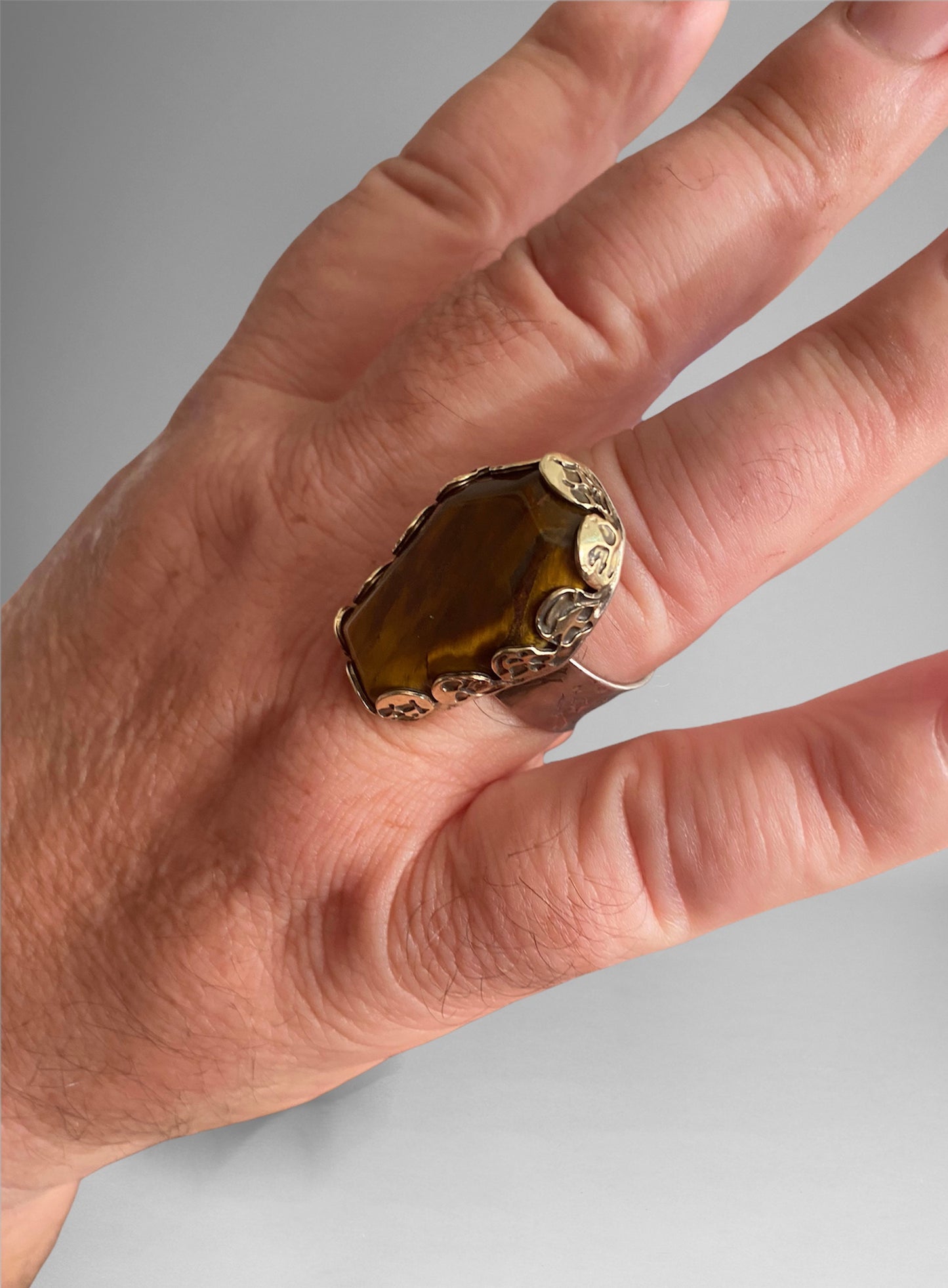 Handmade Coffin Tigers Eye Cabochon Ring