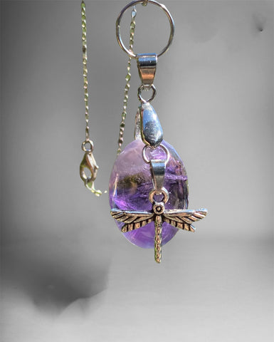 Ametrine Cabochon & Fluorite Beads Dragonfly Pendant