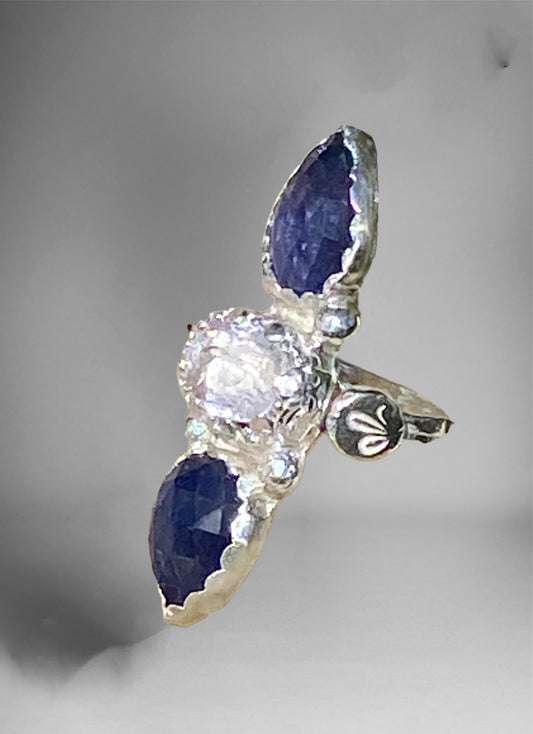 Iolite and Pink Kunzite Triple Stone Ring sold