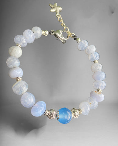 Handcrafted Blue Lace Agate and Blue Chalcedony Bracelet