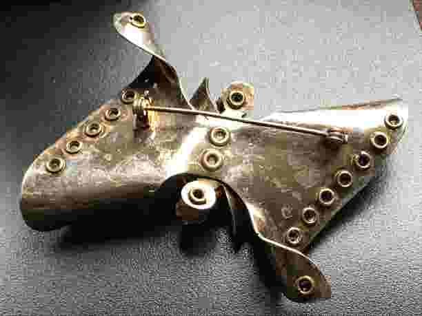 Retro Sterling Vermeil Rhinestone Bow Brooch c1945