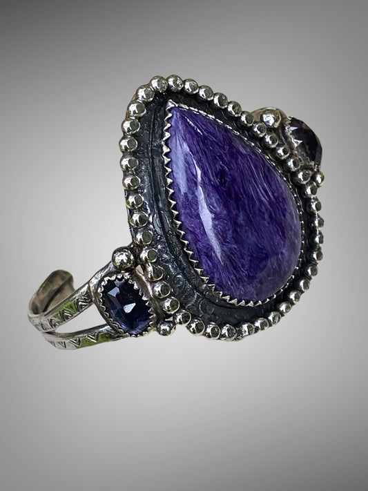 Handmade Charoite and Iolite Artisan Cuff Bracelet sold