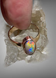Handmade Lightning Ridge Crystal Opal Ring in 9ct Gold