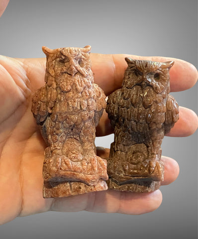 Powerful Owl Shoushan Stone Crystal Carvings