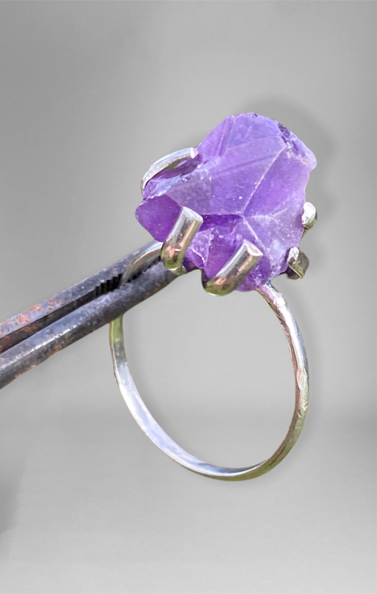 Handmade Freeform Natural Rough Amethyst Ring