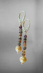 Natural Super Seven Crystal Beads and Peachy Pearl Earrings