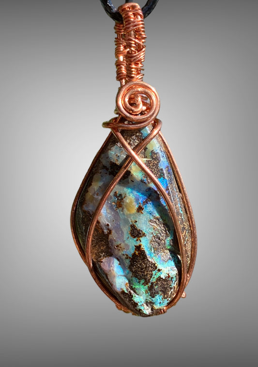Australian Boulder Opal Wire Wrap Pendants