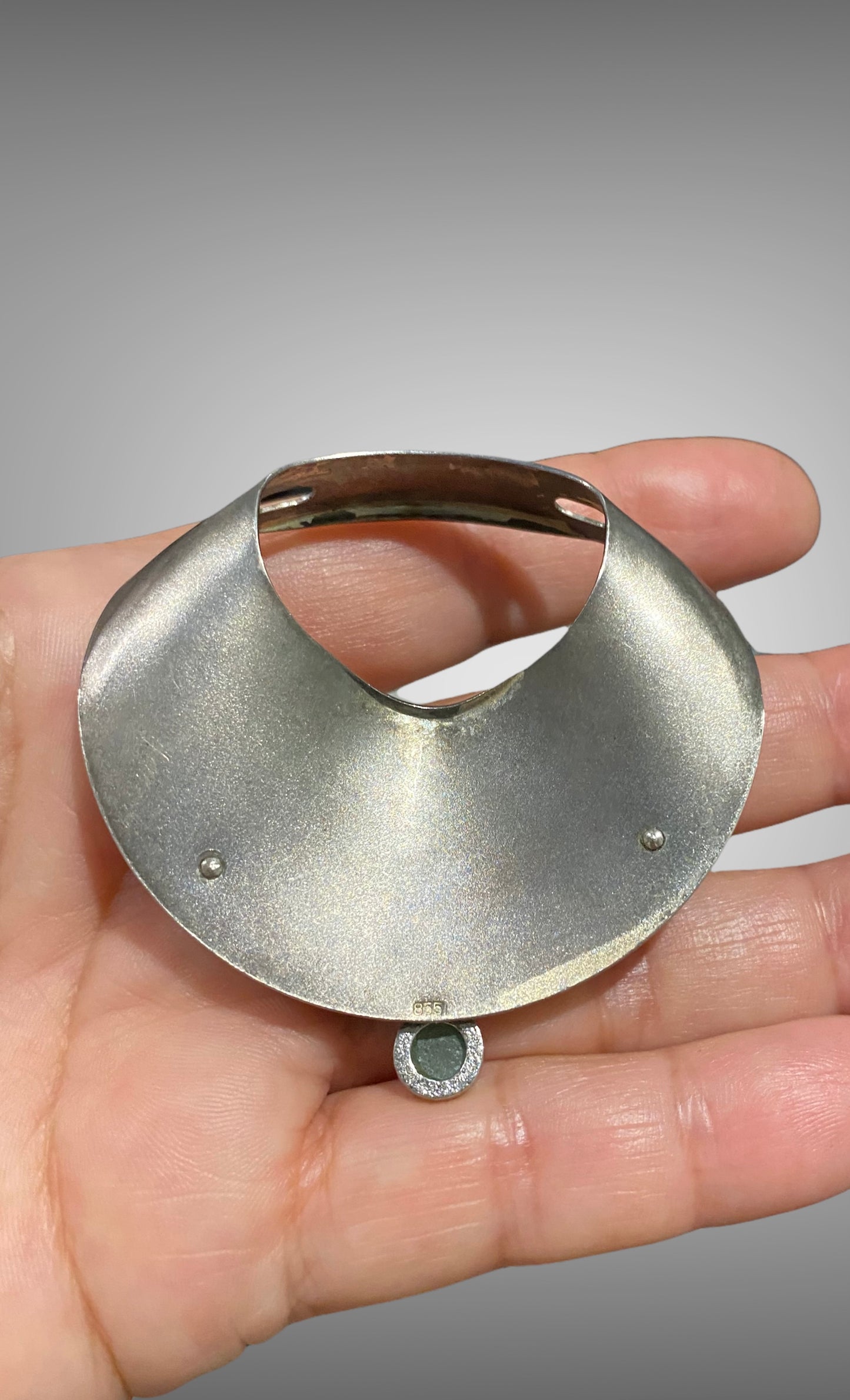 Rolph Scarlett Modernist 835 Silver Green Stone Pendant C1950-70