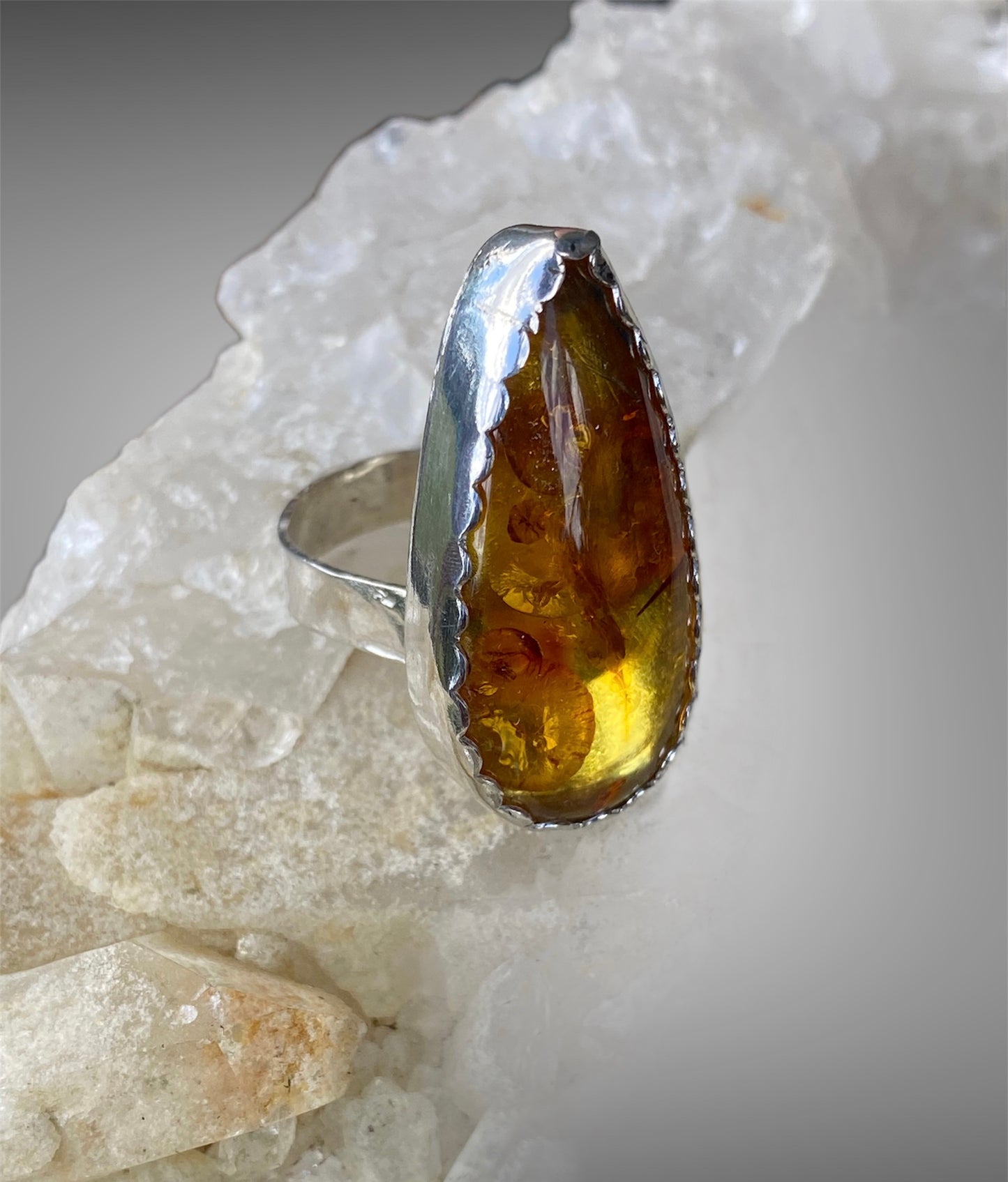 Handmade Amber Sterling Silver Rings