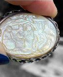 Vintage Victorian Era Silver & Carved Mother of Pearl Brooch Chinese Scene c1800