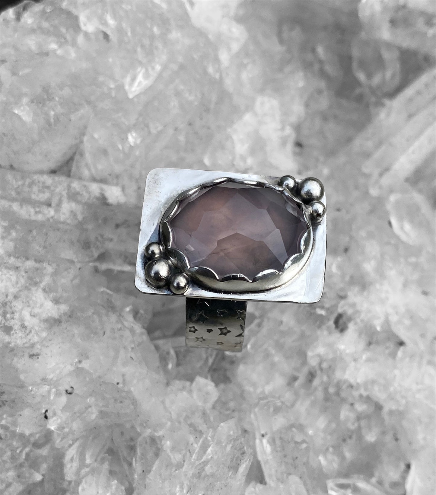 Handmade Sterling Silver Rose-cut Rose Quartz Ring