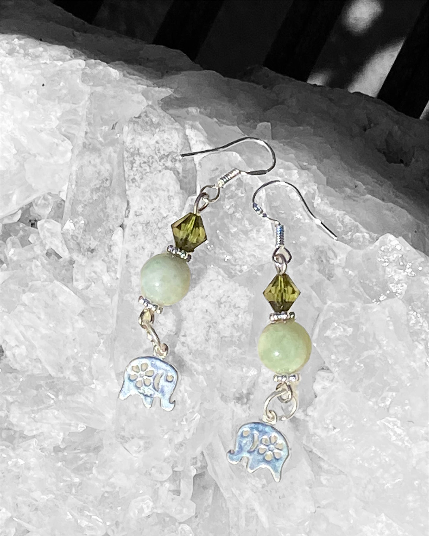 Heliodor 8mm Bead Earrings with 925 Elephants