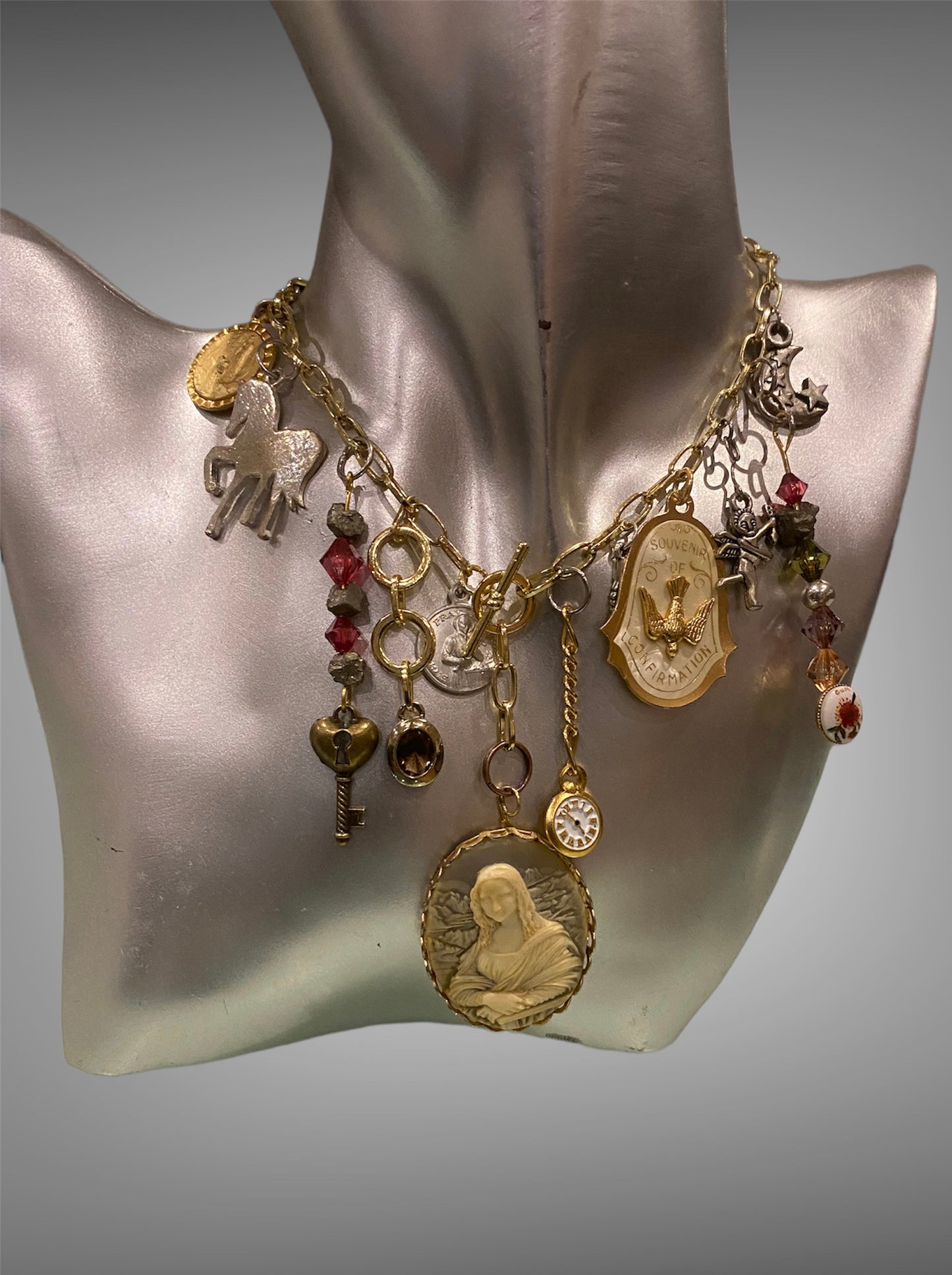 Handmade Altered Art Amalgamation Mona Lisa Necklace