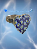 Millefiori Glass Blue Heart Ring