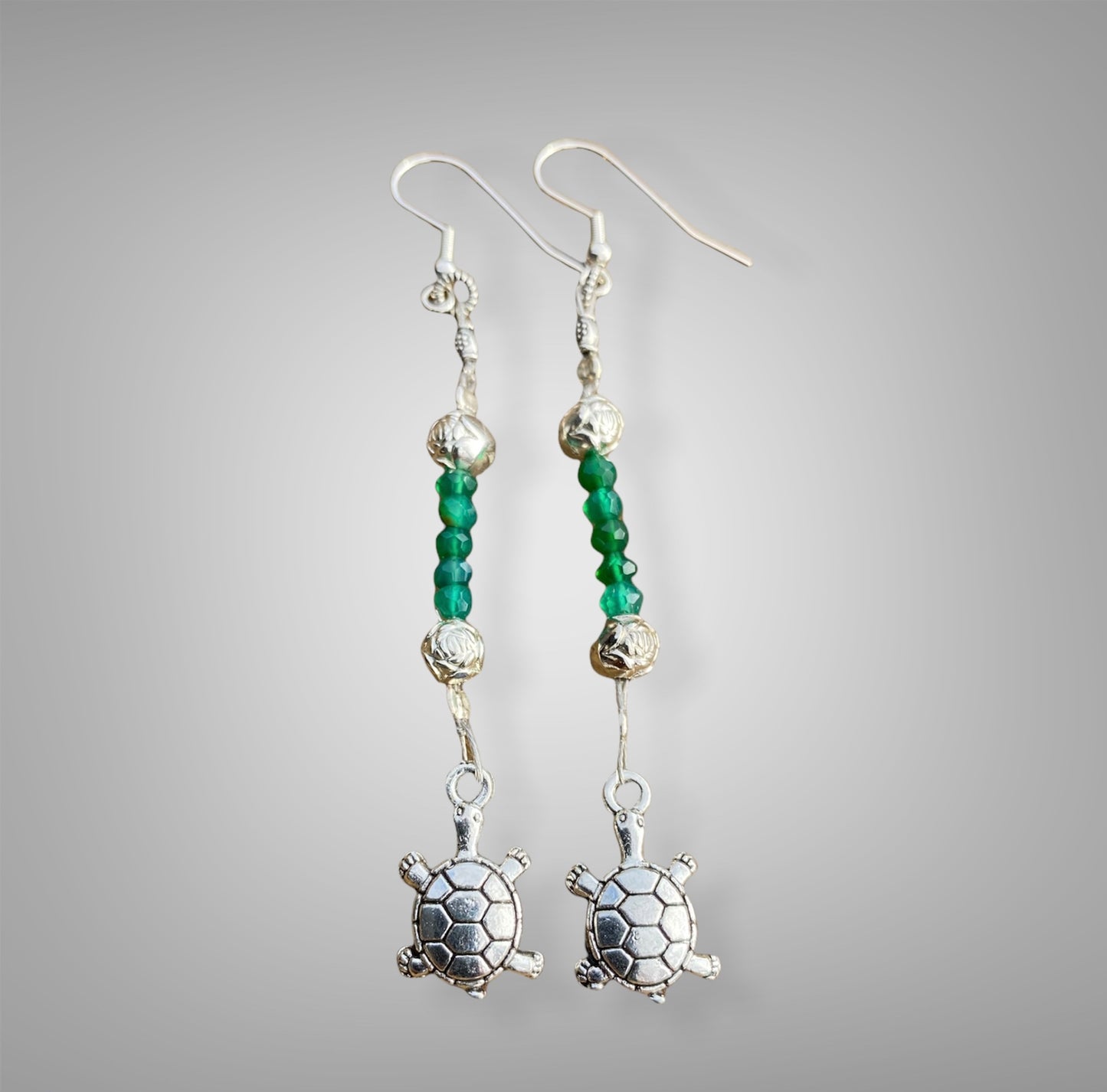 Green Onyx Bead & Turtle Earrings