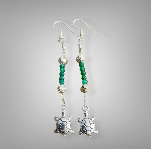 Green Onyx Bead & Turtle Earrings