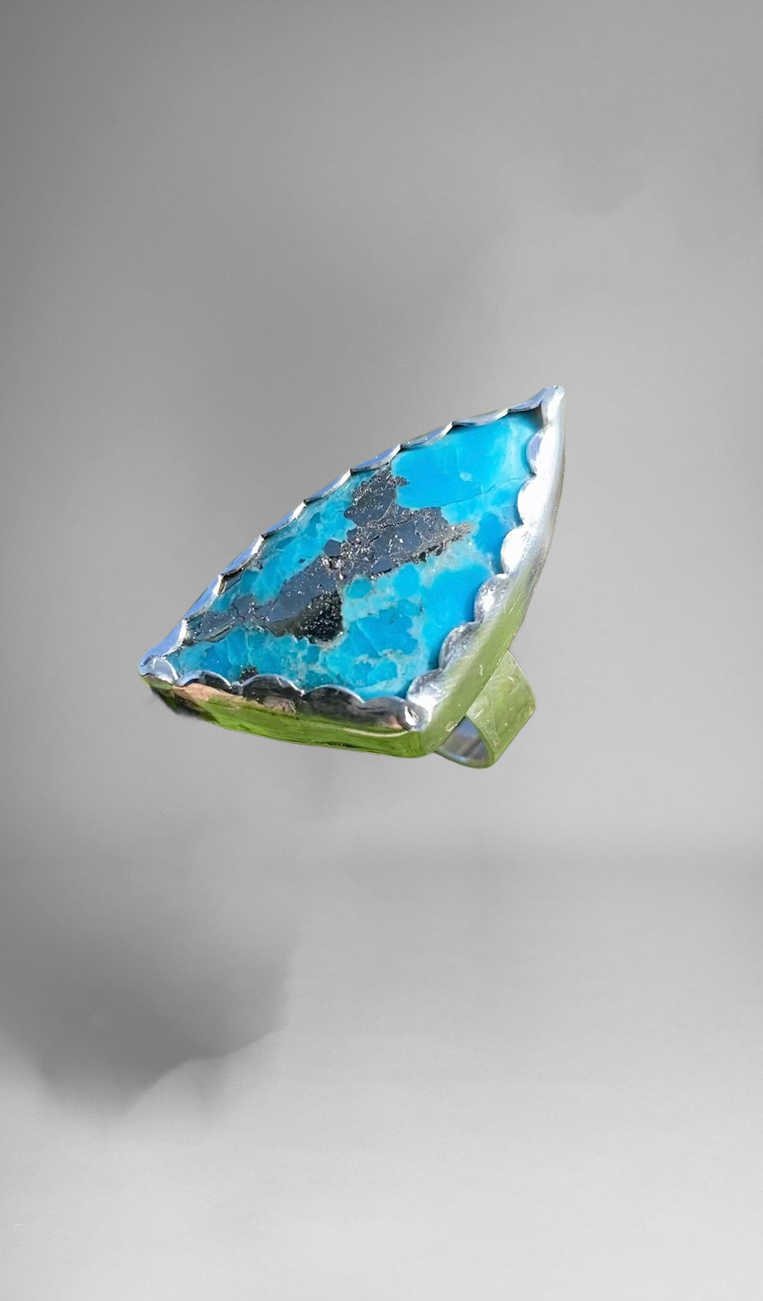 Handmade Colaugh composite Kingman Turquoise & Pyrite Cabochon Ring