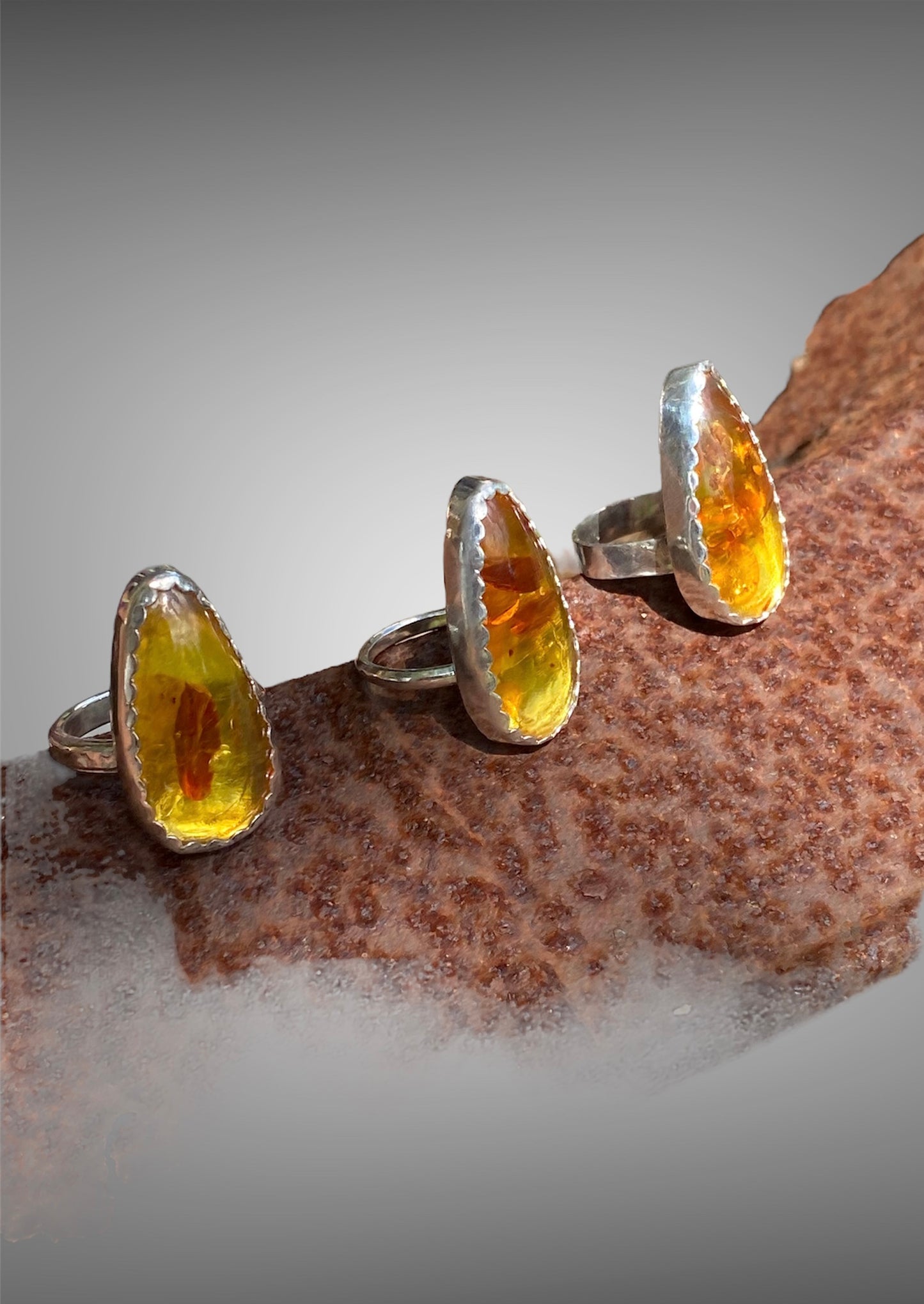Handmade Amber Sterling Silver Rings