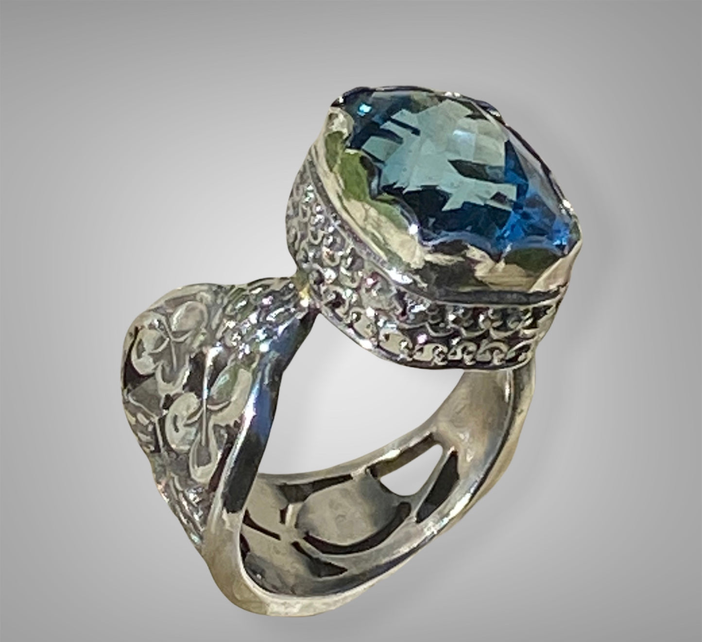 Custom Handmade Swiss Blue Topaz Ring for Kaye sold
