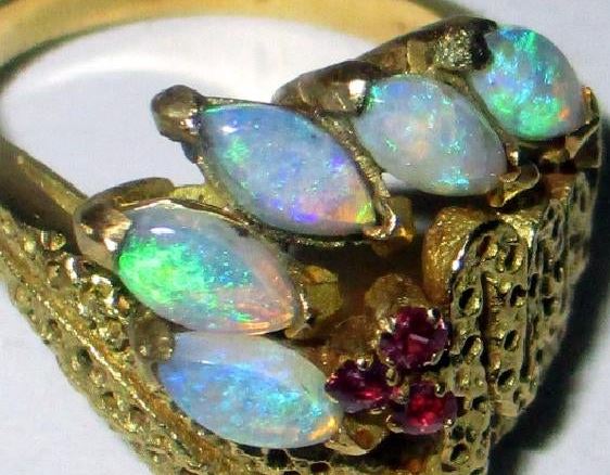 Unique 18K Yellow Gold Opal & Ruby Ring sold
