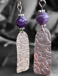 Sterling Silver Heart pressed and Chevron Amethyst Earrings