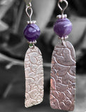 Sterling Silver Heart pressed and Chevron Amethyst Earrings