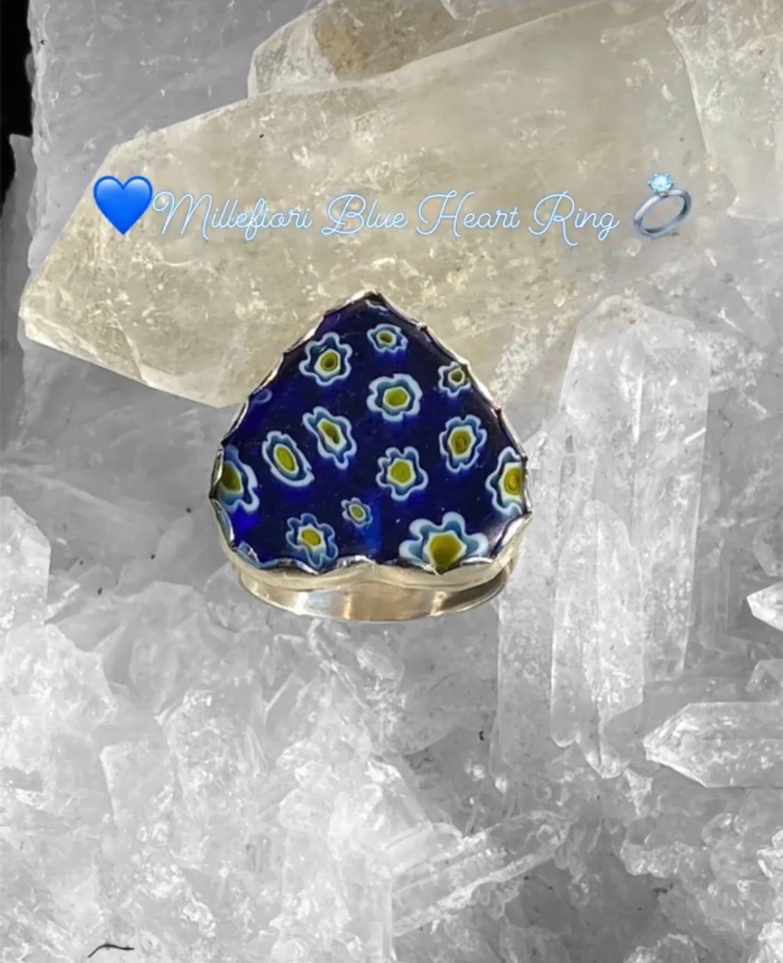 Handmade Millefiori Glass Blue Heart Ring