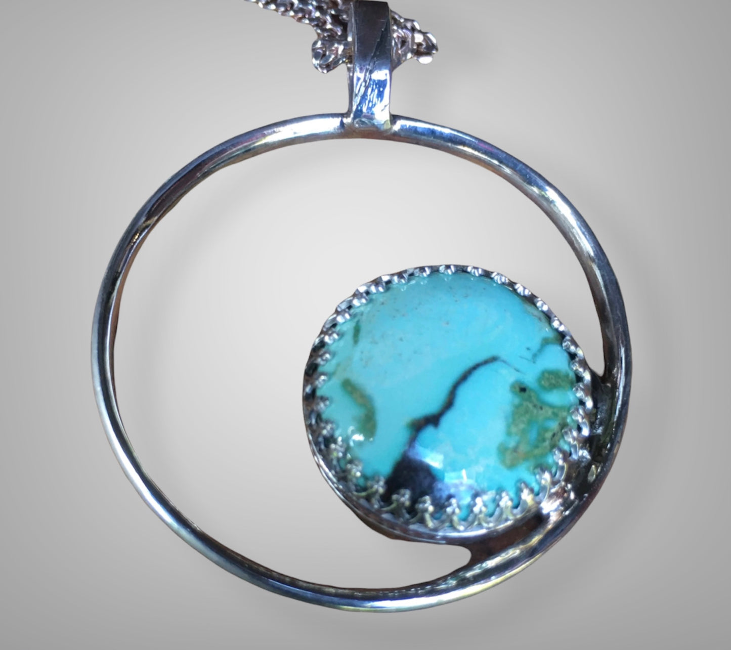 Handmade 12ct Turquoise Round Cabochon Circle Pendant