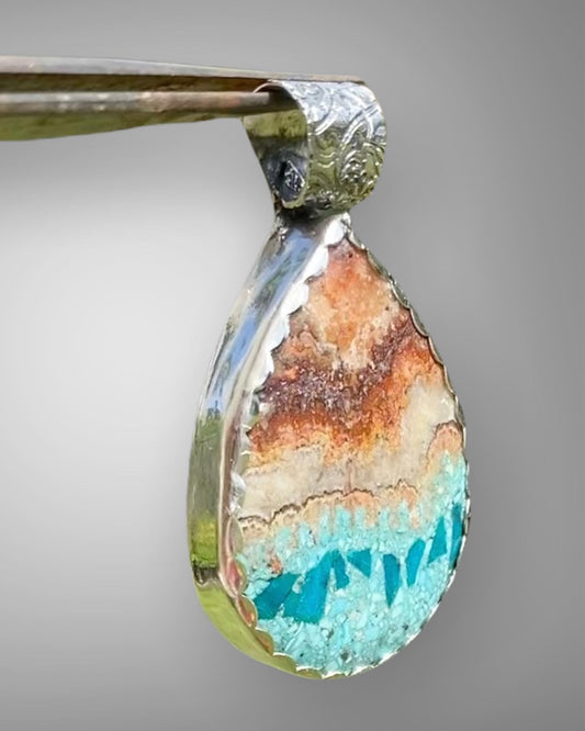 Handmade Bacon Opal & Turquoise Inlay Artisan Pendant