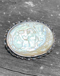Vintage Victorian Era Silver & Carved Mother of Pearl Brooch Chinese Scene c1800