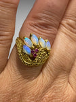 Unique 18K Yellow Gold Opal & Ruby Ring