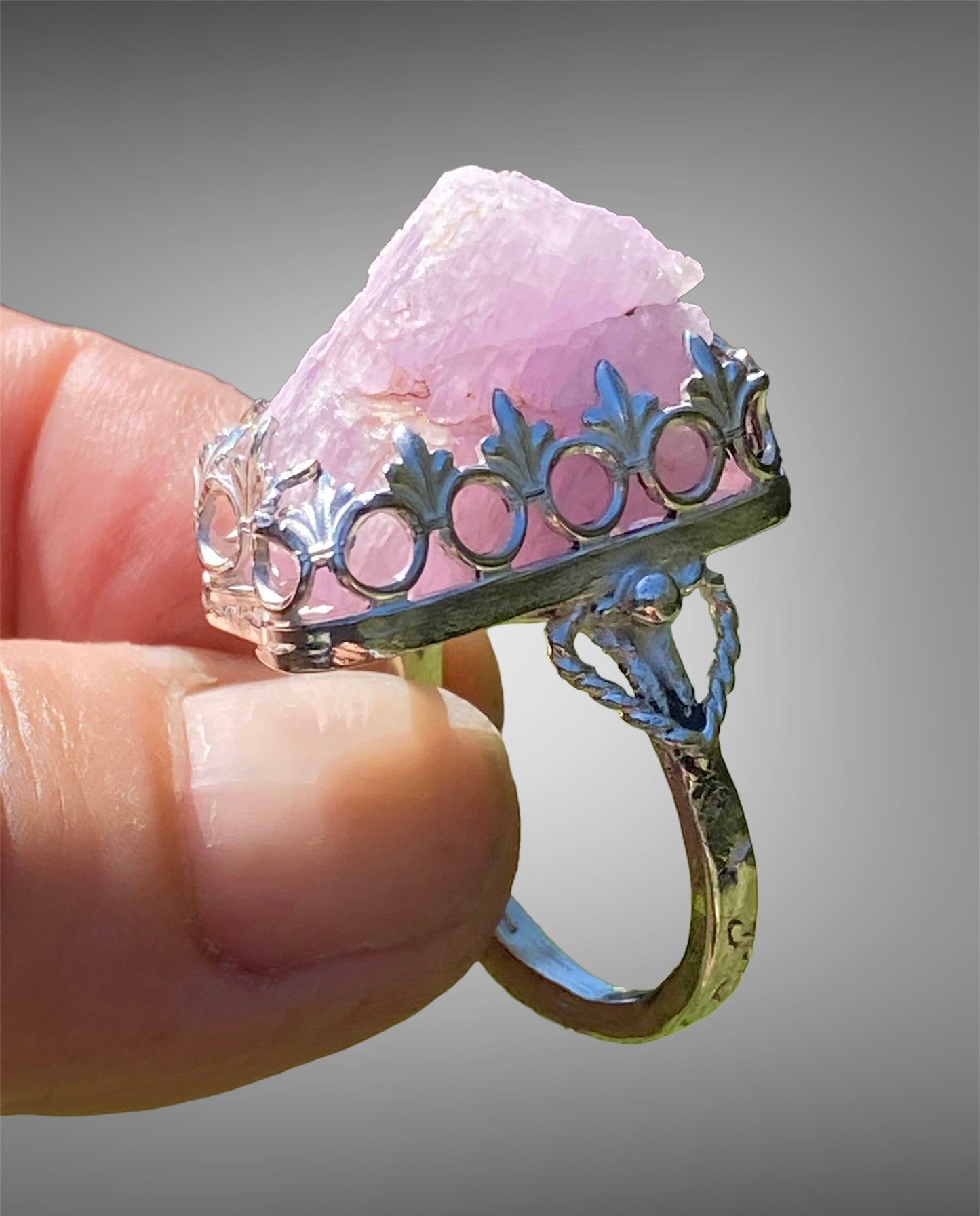 Handmade Raw Pink Kunzite Statement Ring