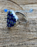 Millefiori Glass Blue Heart Ring