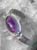 Amethyst with Heart Textured Silver Cuff