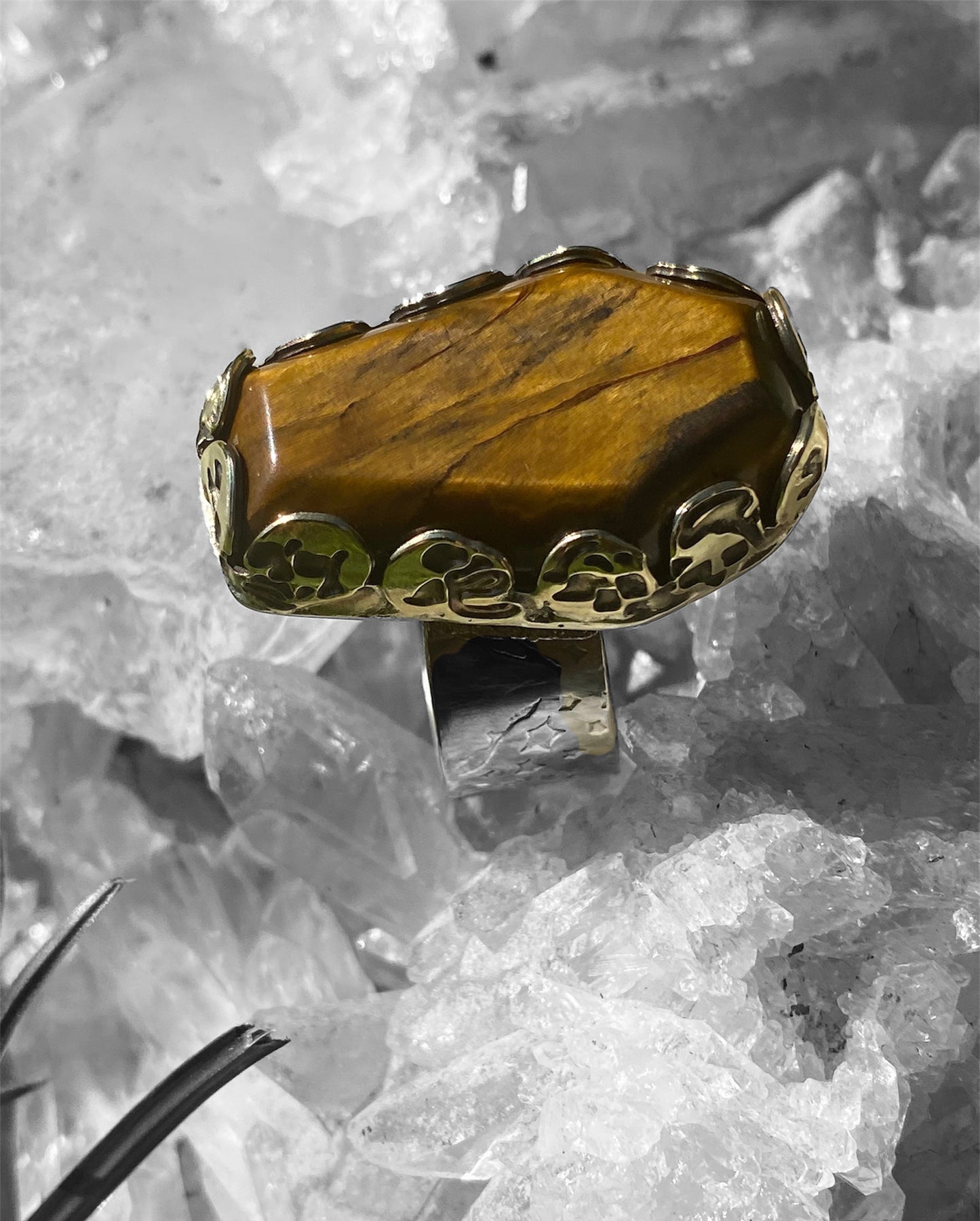Handmade Coffin Tigers Eye Cabochon Ring