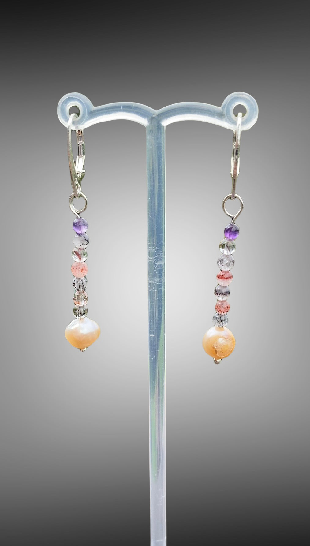 Natural Super Seven Crystal Beads and Peachy Pearl Earrings