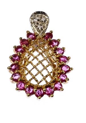Intricate 10K Ruby and Diamond Pendant